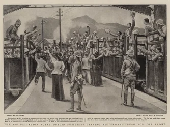 Le 2e bataillon des Royal Dublin Fusiliers quittant Pietermaritzburg pour le front